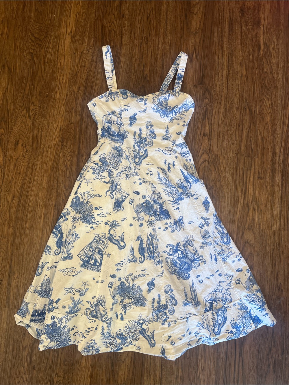 Avec Les Filles White & Blue Nautical Toile Sundress mermaid dress 4